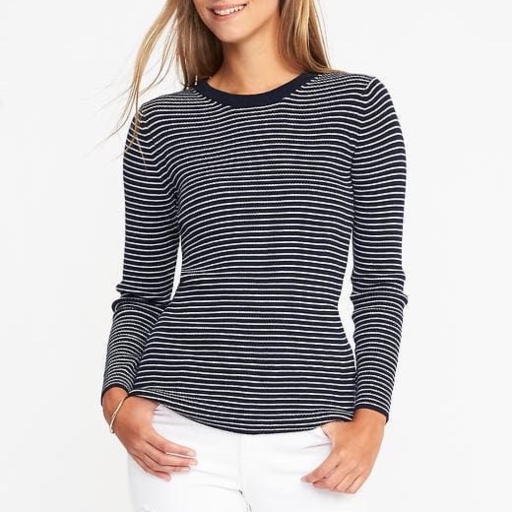 Old Navy White Stripe/Navy Rib-Knit w/Zip-Back Top